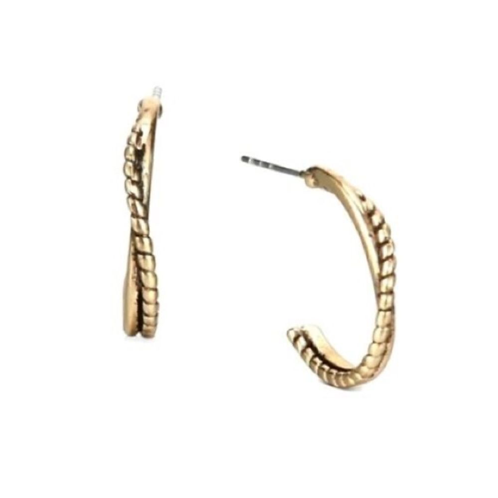 Charter Club Gold Tone Twisted Double-Row C-Hoop Earrings New